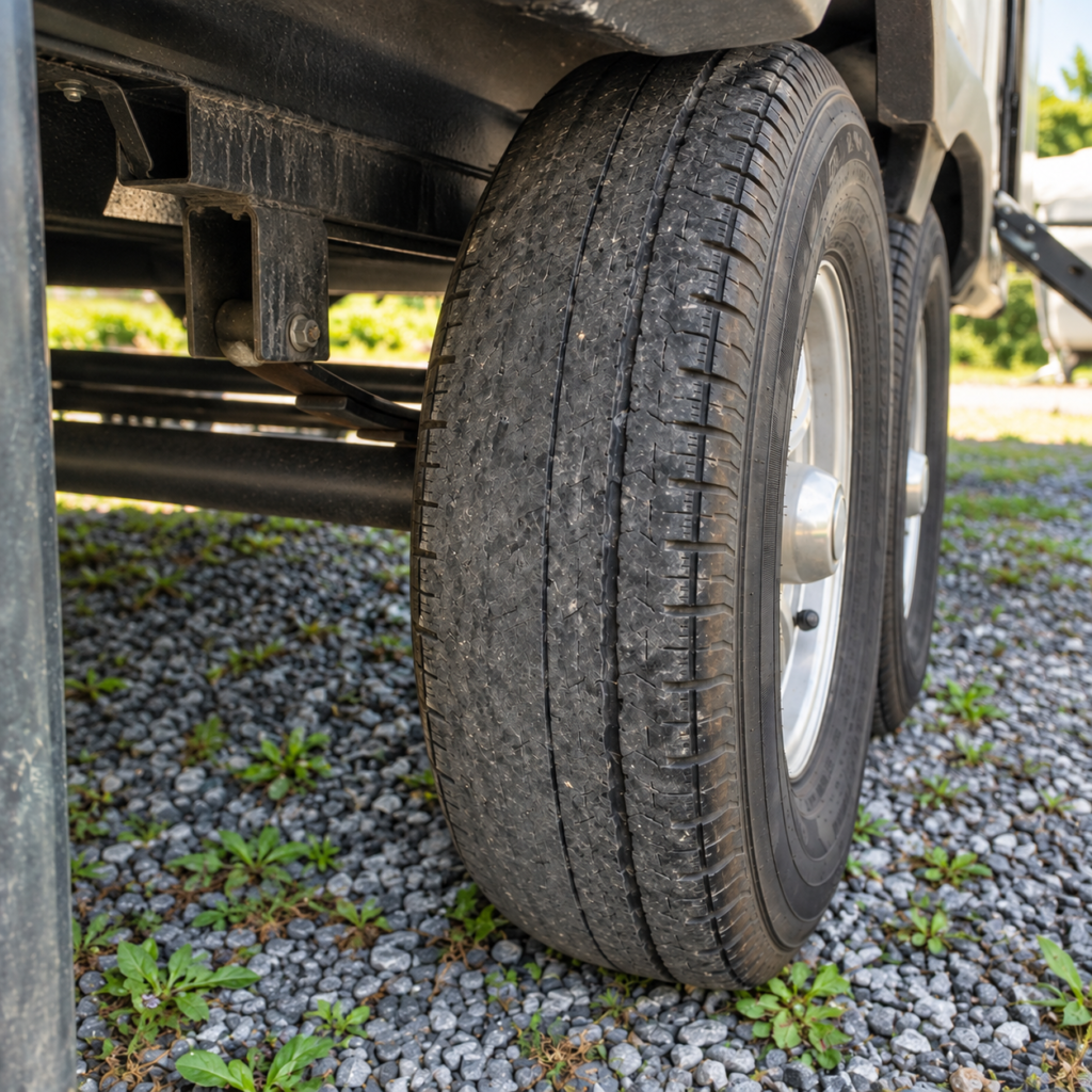 worn tyre tread on caravan
