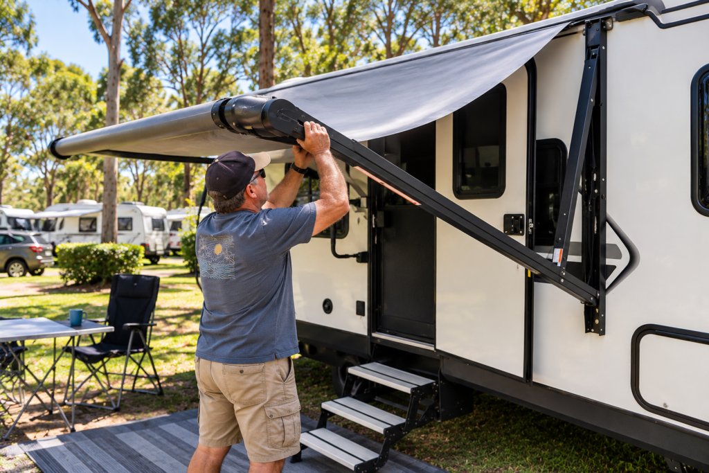 caravan awaning not retracting